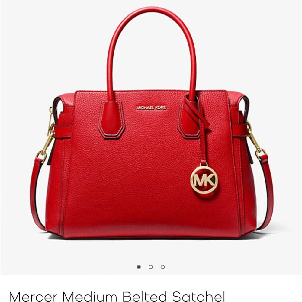 Michael Kors Mercer Medium Top-Zip Belted Satchel Crossbody Purse 
BRIGHT RED
NW - Picture 4 of 16